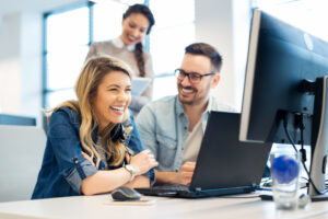 Group of business people and software developers working as a team